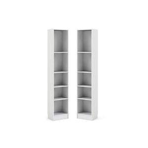 home square tall narrow 5 shelf wood bookcase set in white (set of 2)
