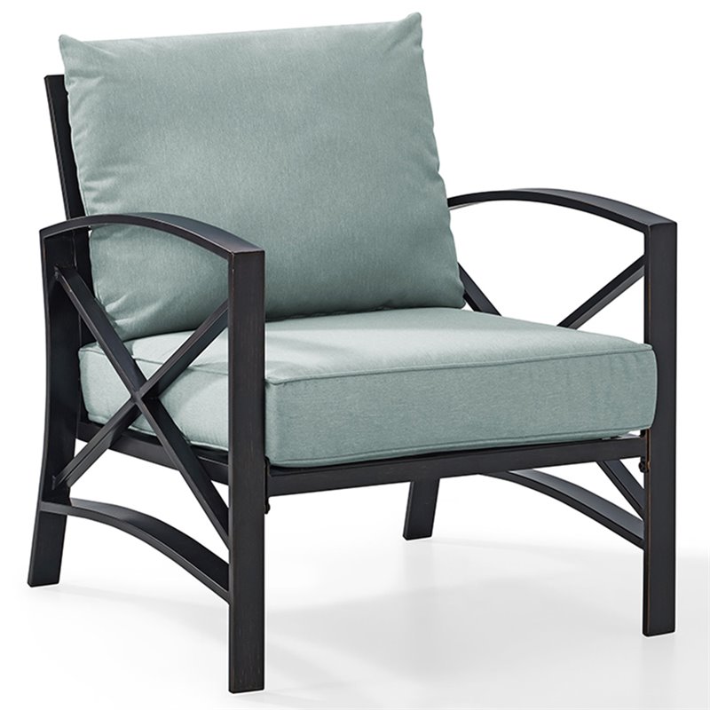 Home Square 2 Piece Patio Fabric Arm Chair Set in Oil Bronze and Mist