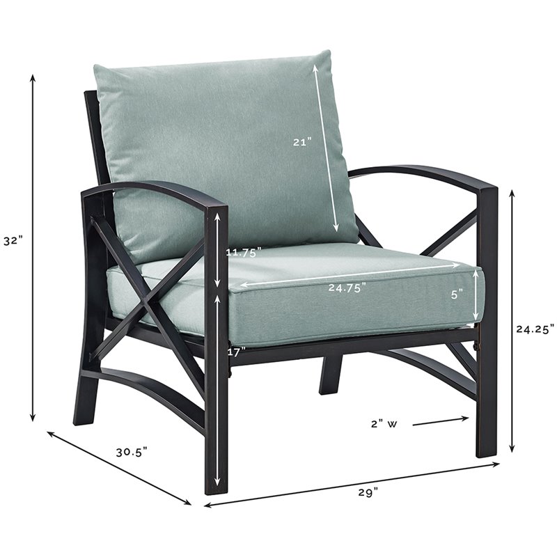 Home Square 2 Piece Patio Fabric Arm Chair Set in Oil Bronze and Mist