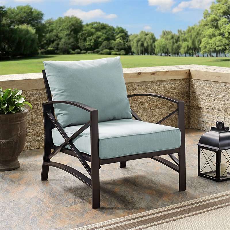 Home Square 2 Piece Patio Fabric Arm Chair Set in Oil Bronze and Mist