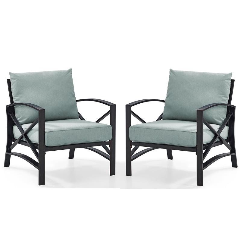 Home Square 2 Piece Patio Fabric Arm Chair Set in Oil Bronze and Mist