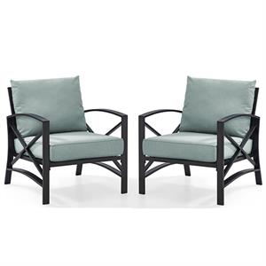 Home Square 2 Piece Patio Fabric Arm Chair Set in Oil Bronze and Mist