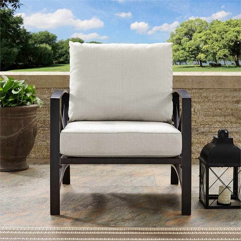 Home Square 2 Piece Patio Fabric Arm Chair Set in Oil Bronze and Oatmeal