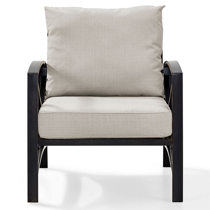 Home Square 2 Piece Patio Fabric Arm Chair Set in Oil Bronze and Oatmeal