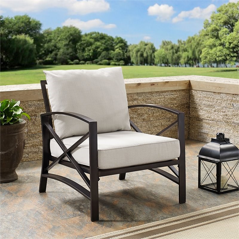 Home Square 2 Piece Patio Fabric Arm Chair Set in Oil Bronze and Oatmeal