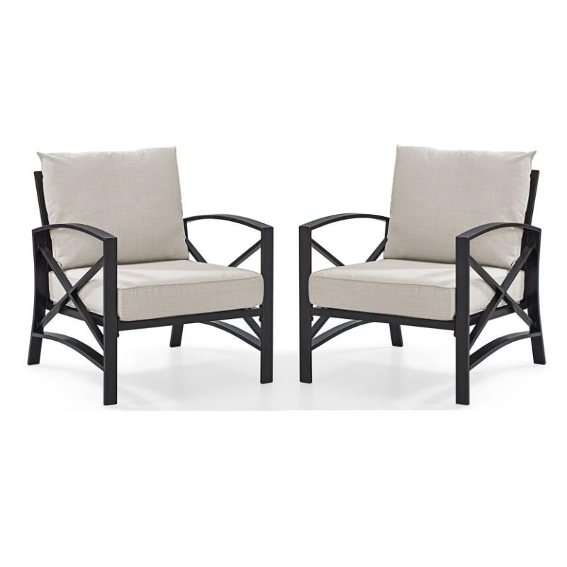 Home Square 2 Piece Patio Fabric Arm Chair Set in Oil Bronze and Oatmeal