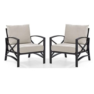 Home Square 2 Piece Patio Fabric Arm Chair Set in Oil Bronze and Oatmeal
