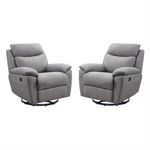 home square 2 piece glider and swivel power recliner set in light gray