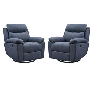 home square 2 piece glider and swivel power recliner set in blue