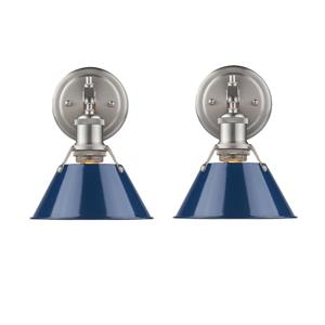 home square 1 light bath vanity set with navy blue shade in pewter (set of 2)