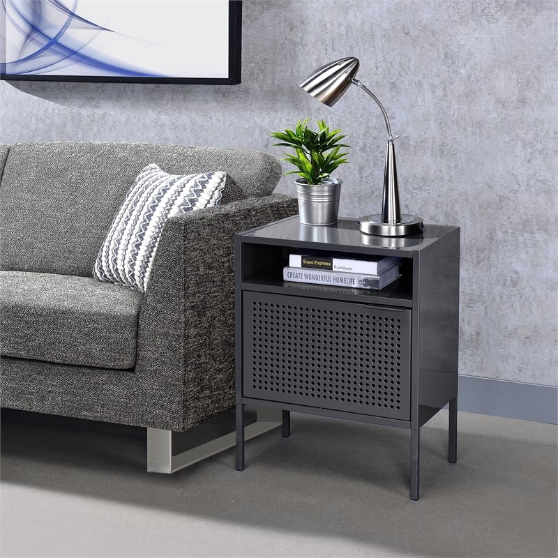 Home Square 2 Piece Metal Nightstand Set with USB Port in Gray