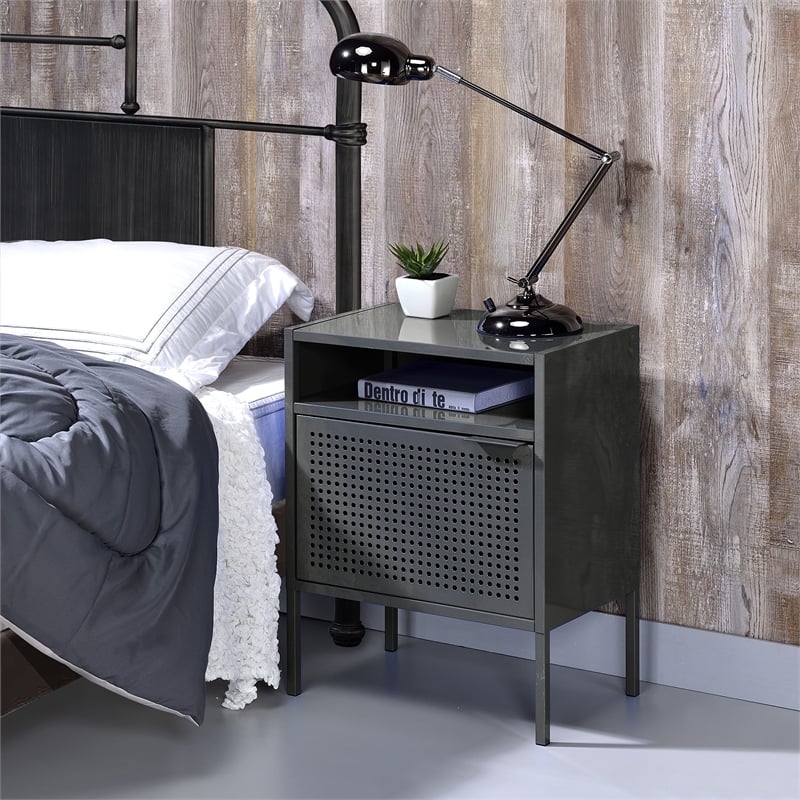 Home Square 2 Piece Metal Nightstand Set with USB Port in Gray
