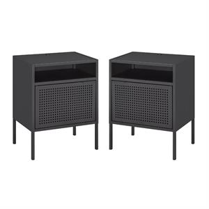 Home Square 2 Piece Metal Nightstand Set with USB Port in Gray