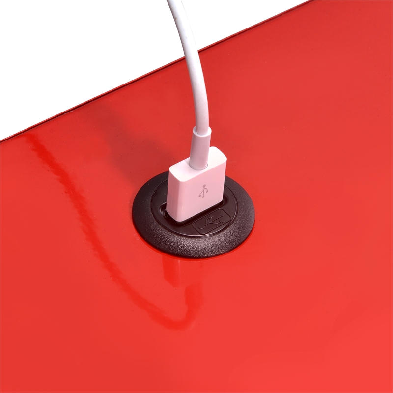 Home Square 2 Piece Metal Nightstand Set with USB Port in Red