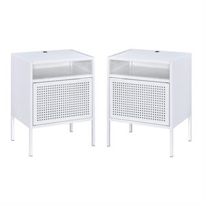 home square 2 piece metal nightstand set with usb port in white