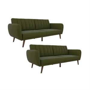 Home Square 2 Piece Upholstered Linen Sleeper Sofa Set in Green