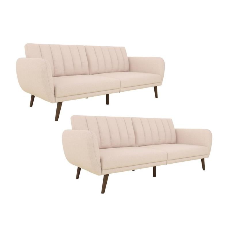 Home Square 2 Piece Upholstered Linen Sleeper Sofa Set in Pink