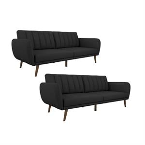 Home Square 2 Piece Upholstered Linen Sleeper Sofa Set in Dark Gray