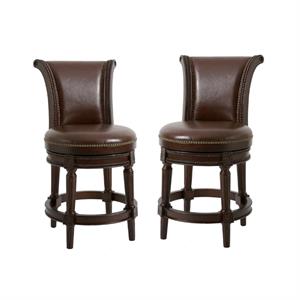 Home Square 2 Piece Swivel Upholstered Wood Barstool Set in Walnut