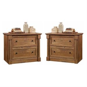 Home Square 2 Drawer Lateral Wood Filing Cabinet Set in Vintage Oak (Set of 2)