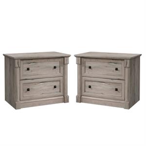 Home Square 2 Drawer Lateral Wood Filing Cabinet Set in Split Oak (Set of 2)