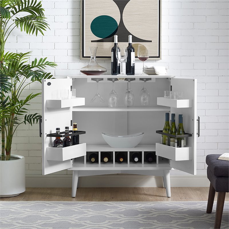 Home Square 2 Door Wood Bar Cabinet Set in White (Set of 2)