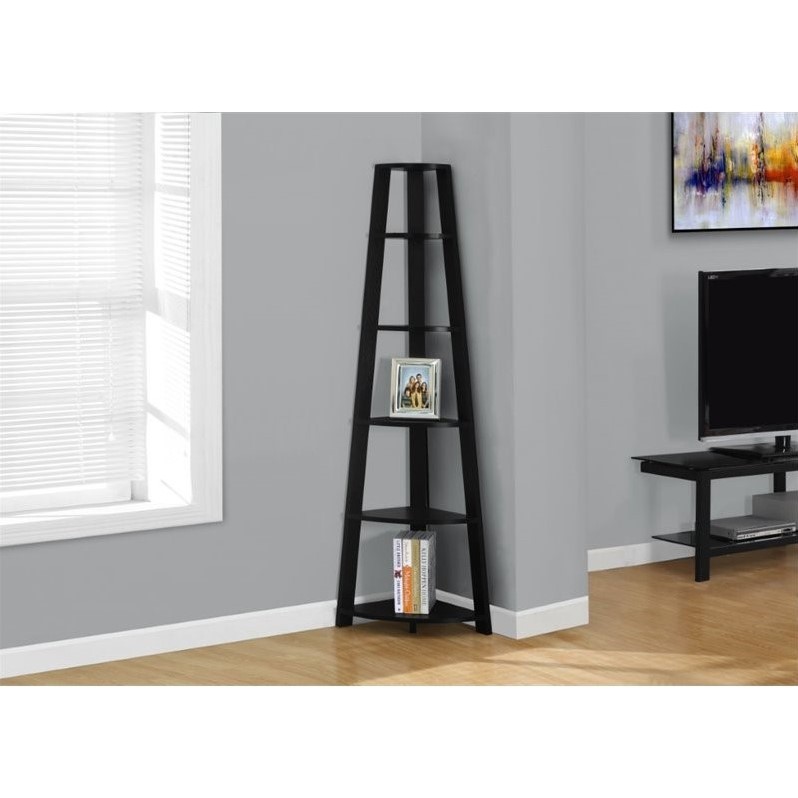 Home Square 2 Piece Modern Wood Corner Accent Etagere Set in Black
