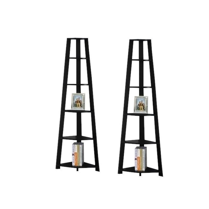 Home Square 2 Piece Modern Wood Corner Accent Etagere Set in Black