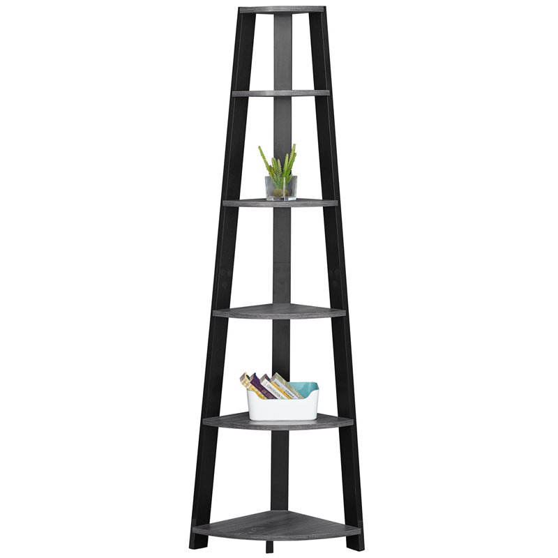 Home Square 2 Piece Wood Corner Accent Etagere Set in Gray and Black