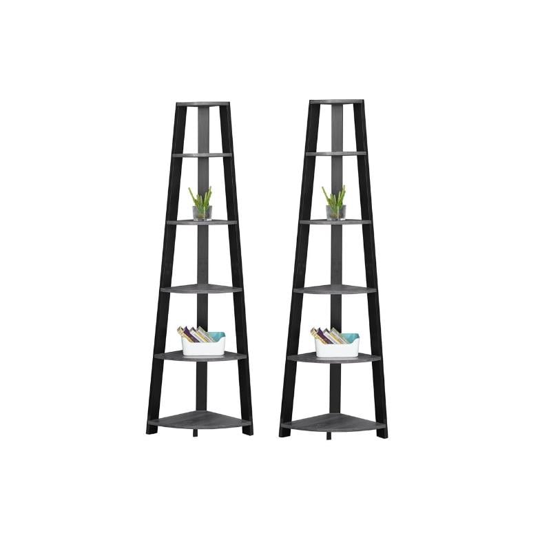 Home Square 2 Piece Wood Corner Accent Etagere Set in Gray and Black