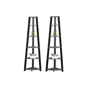 Home Square 2 Piece Wood Corner Accent Etagere Set in Gray and Black