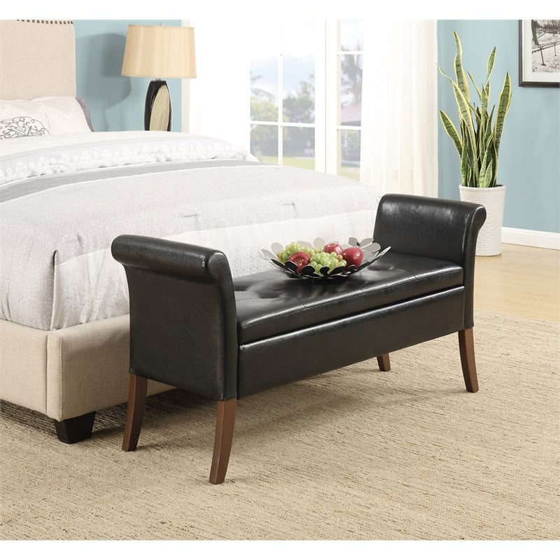 Home Square 2 Piece Garbo Faux Leather Storage Bench Set in Black