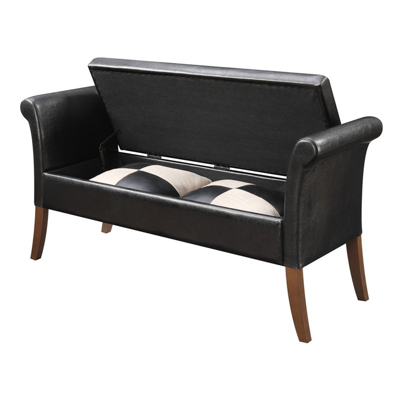 Home Square 2 Piece Garbo Faux Leather Storage Bench Set in Black