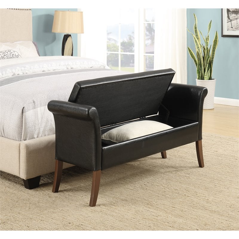 Home Square 2 Piece Garbo Faux Leather Storage Bench Set in Black