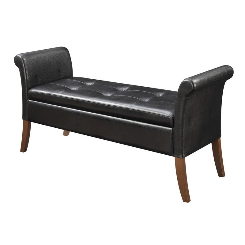 Home Square 2 Piece Garbo Faux Leather Storage Bench Set in Black