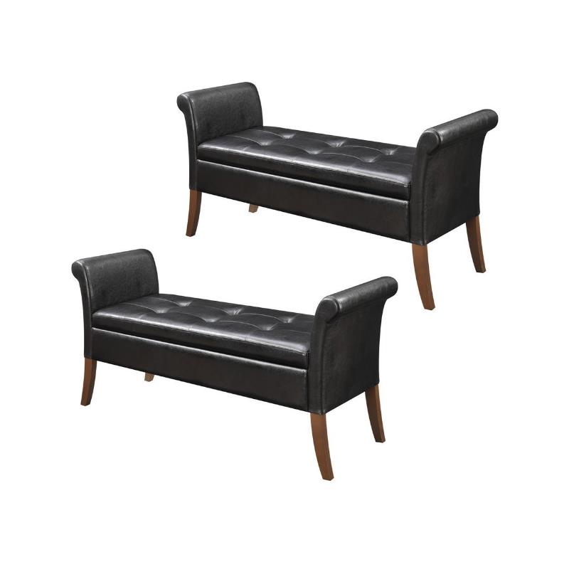 Home Square 2 Piece Garbo Faux Leather Storage Bench Set in Black