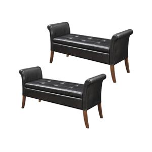 home square 2 piece garbo faux leather storage bench set in black