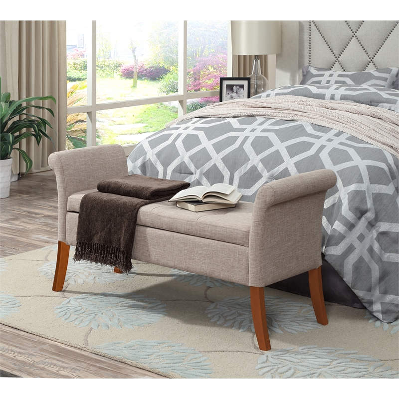 Home Square 2 Piece Garbo Fabric Bedroom Bench Set in Tan
