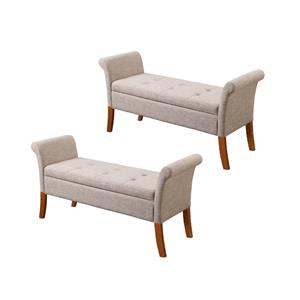 Home Square 2 Piece Garbo Fabric Bedroom Bench Set in Tan