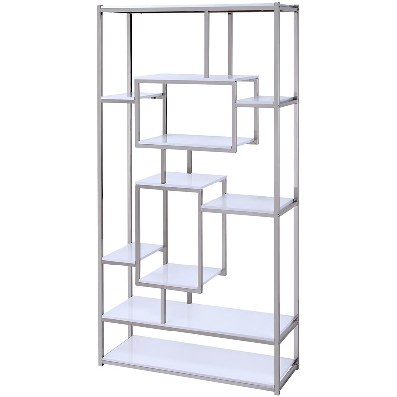 Home Square 2 Piece Contemporary Metal Bookcase Set in White and Silver