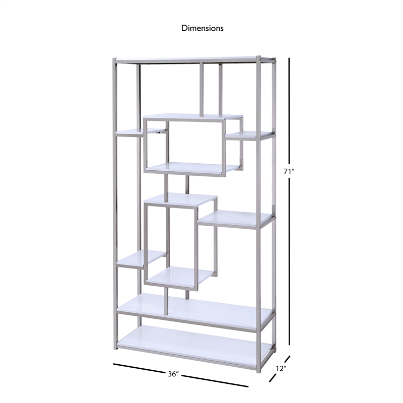 Home Square 2 Piece Contemporary Metal Bookcase Set in White and Silver