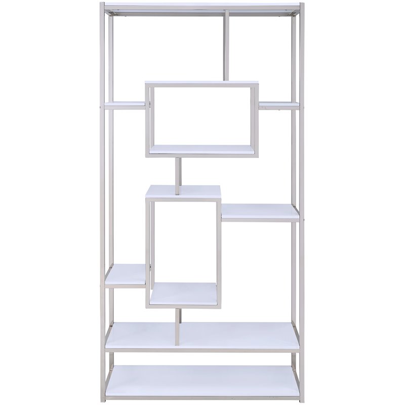 Home Square 2 Piece Contemporary Metal Bookcase Set in White and Silver