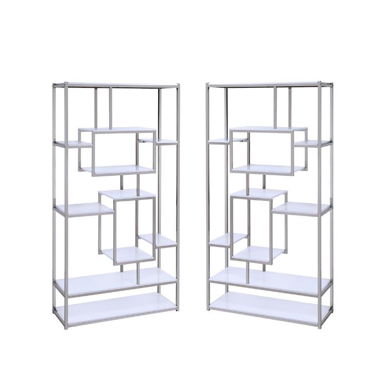 Home Square 2 Piece Contemporary Metal Bookcase Set in White and Silver