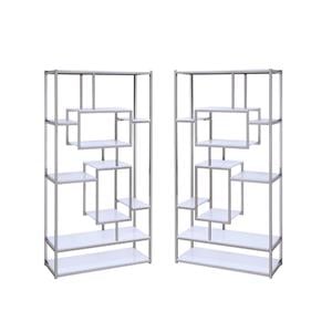 Home Square 2 Piece Contemporary Metal Bookcase Set in White and Silver