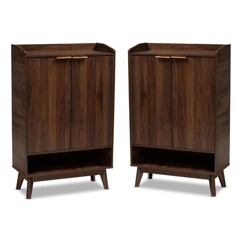 Home Square 2 Piece Engineered Wood Shoe Storage Cabinet Set in Walnut Brown