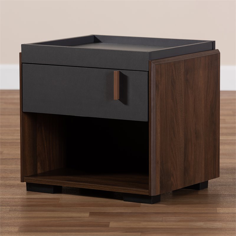 Home Square 2 Piece Engineered Wood 1-Drawer Nightstand Set in Gray/Walnut