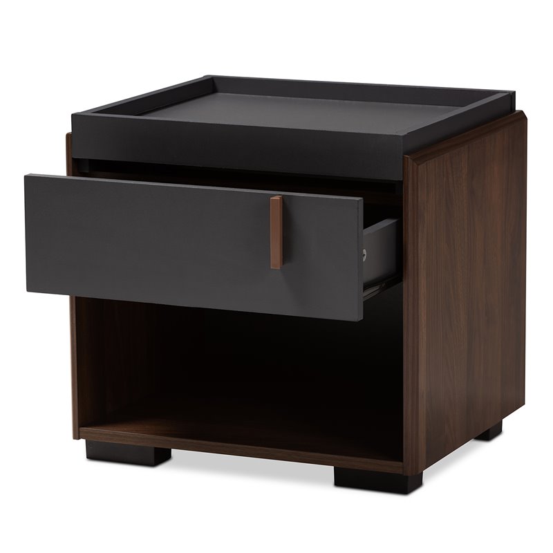 Home Square 2 Piece Engineered Wood 1-Drawer Nightstand Set in Gray/Walnut