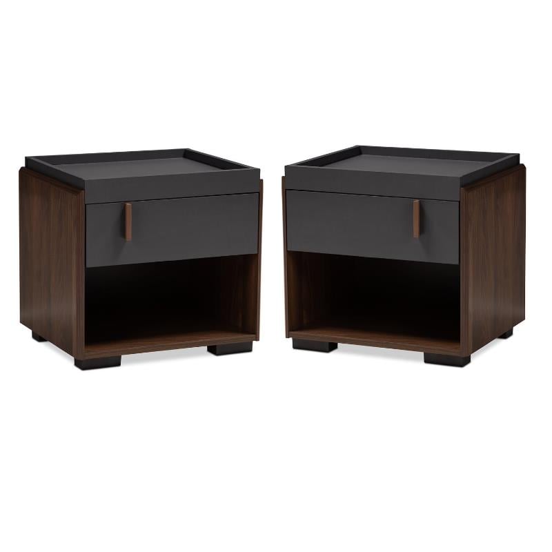 Home Square 2 Piece Engineered Wood 1-Drawer Nightstand Set in Gray/Walnut
