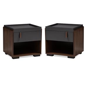 home square 1-drawer wood nightstand set in gray and walnut (set of 2)