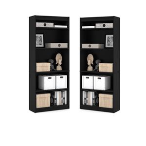 home square 5 shelf traditional wood bookcase set in black (set of 2)